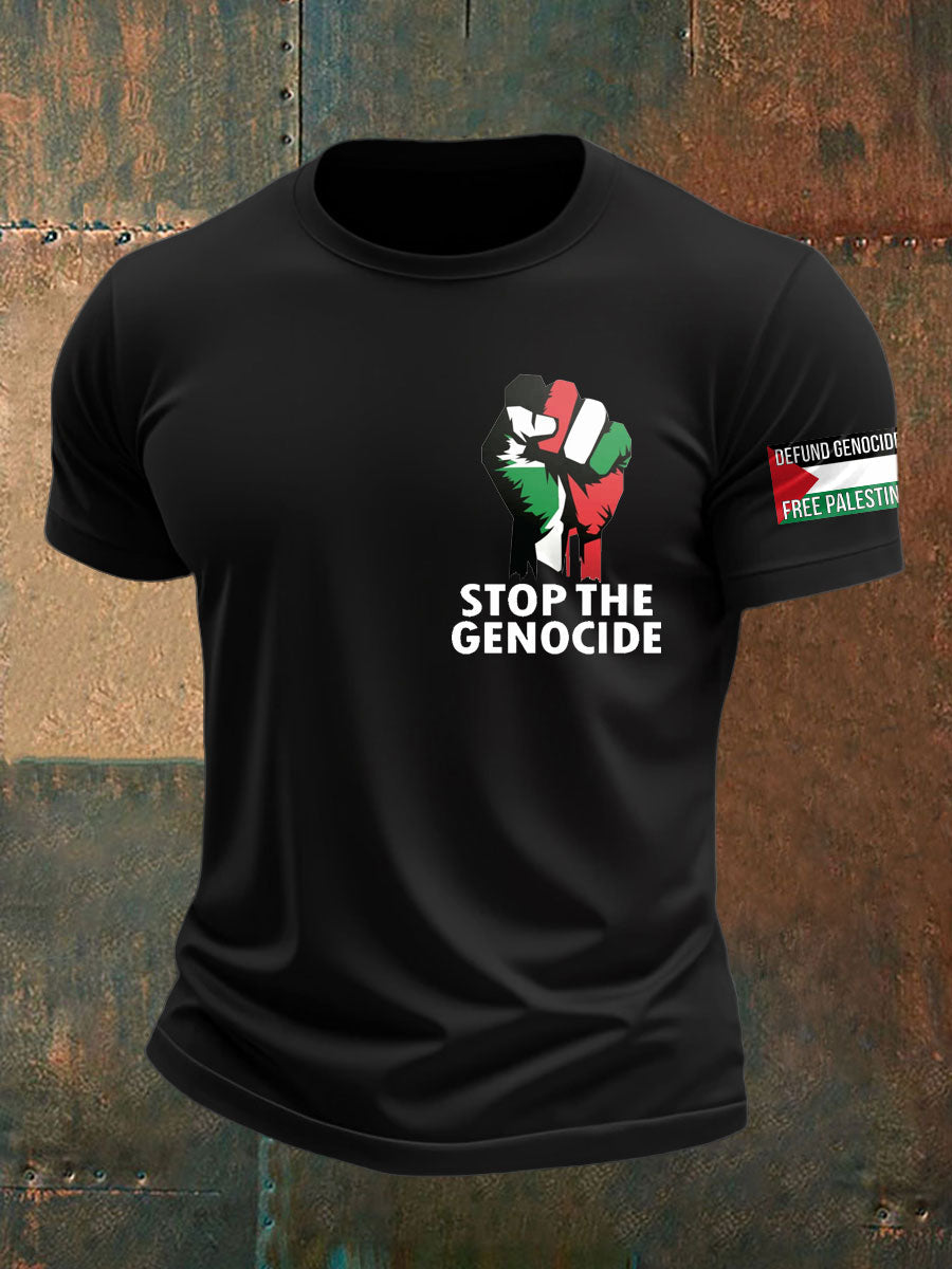 Men's Free Peace Stop Genocide Printed T-shirt