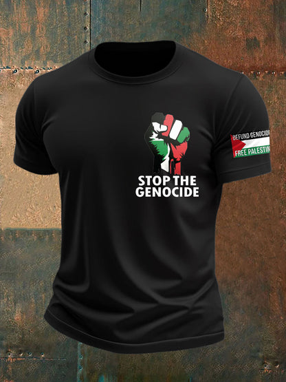 Men's Free Peace Stop Genocide Printed T-shirt