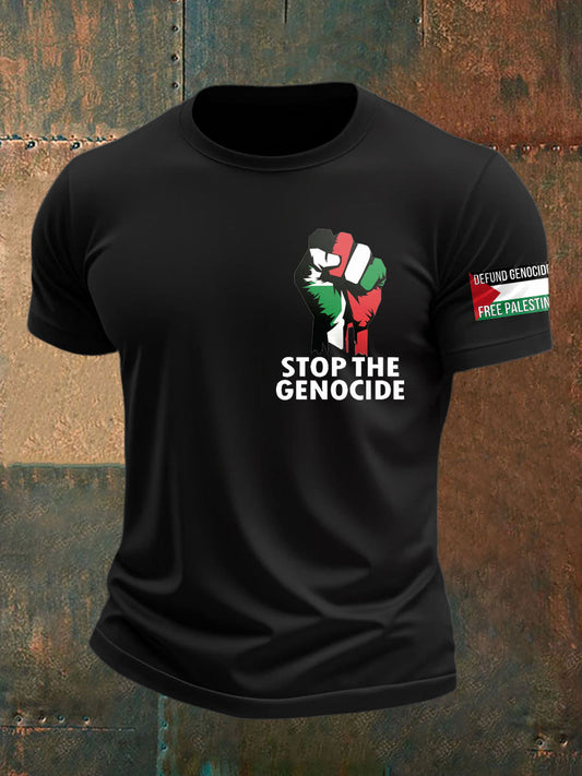 Men's Free Peace Stop Genocide Printed T-shirt