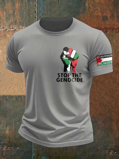 Men's Free Peace Stop Genocide Printed T-shirt
