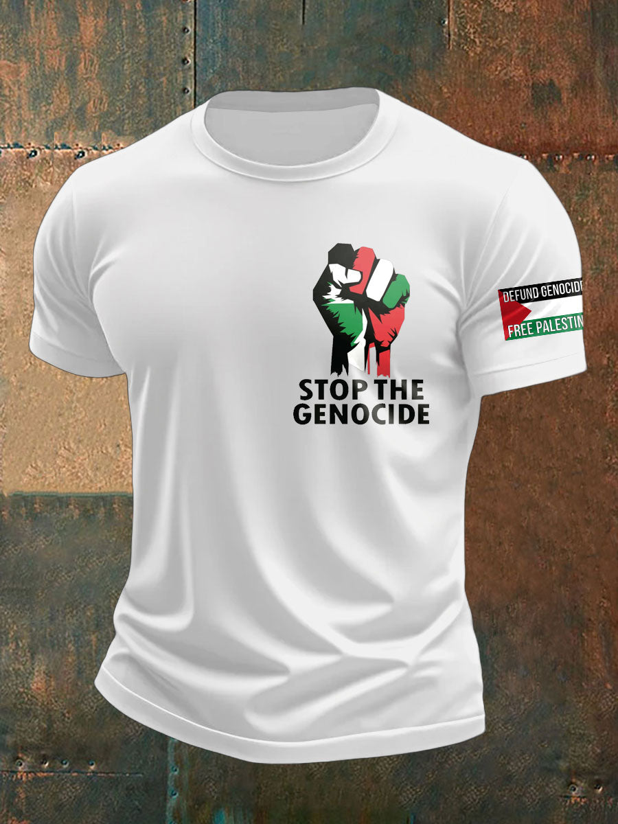 Men's Free Peace Stop Genocide Printed T-shirt