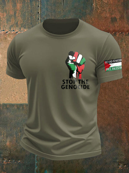 Men's Free Peace Stop Genocide Printed T-shirt