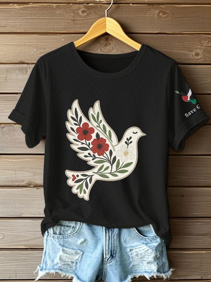 Women's Free Peace Stop Genocide Printed T-shirt