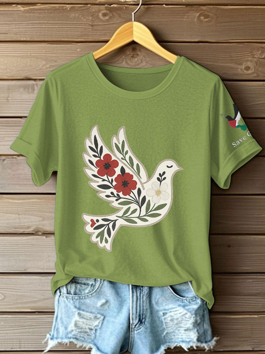 Women's Free Peace Stop Genocide Printed T-shirt