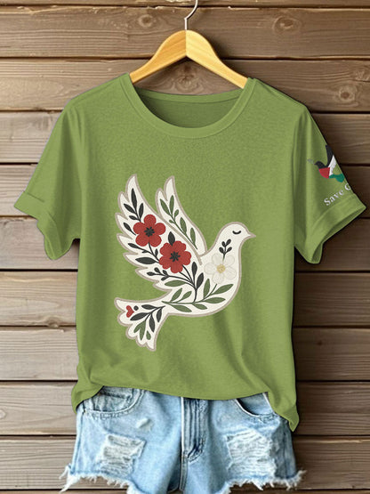 Women's Free Peace Stop Genocide Printed T-shirt