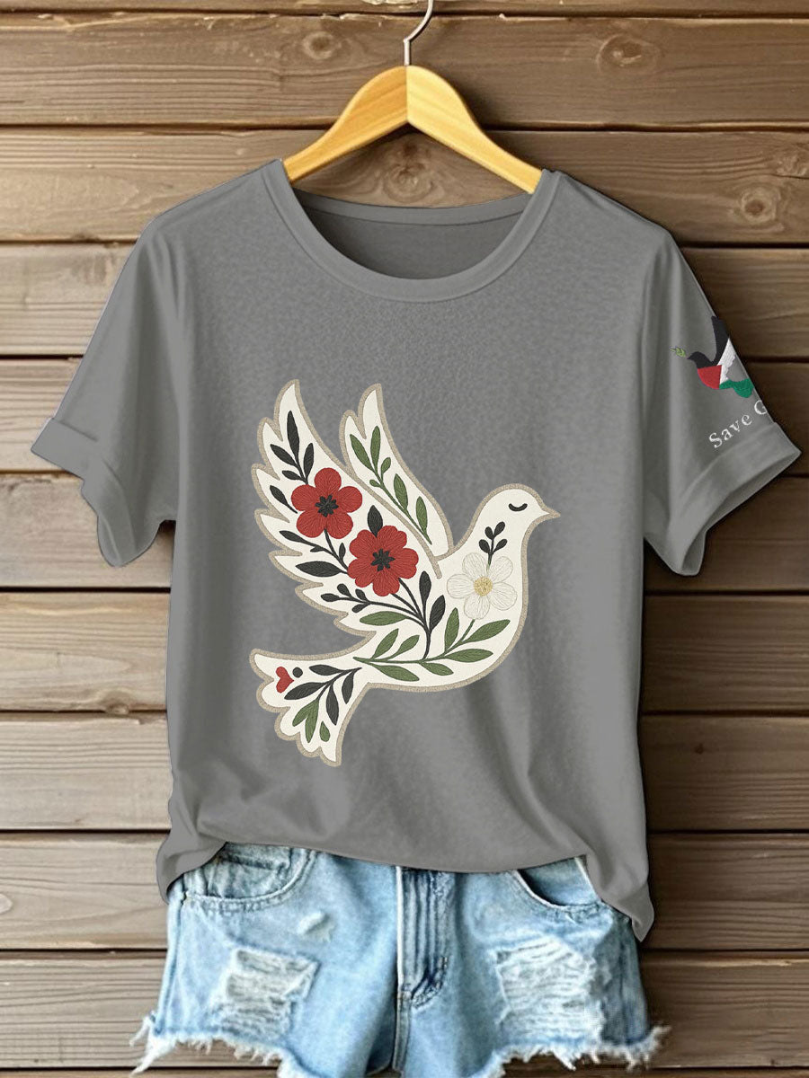 Women's Free Peace Stop Genocide Printed T-shirt