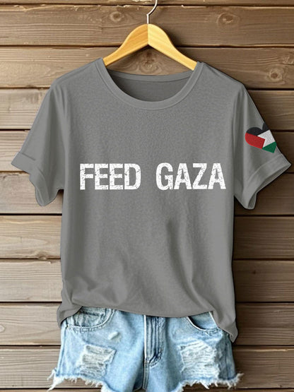 Women's Free Peace Stop Genocide Printed T-shirt