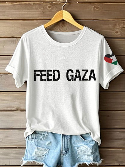 Women's Free Peace Stop Genocide Printed T-shirt