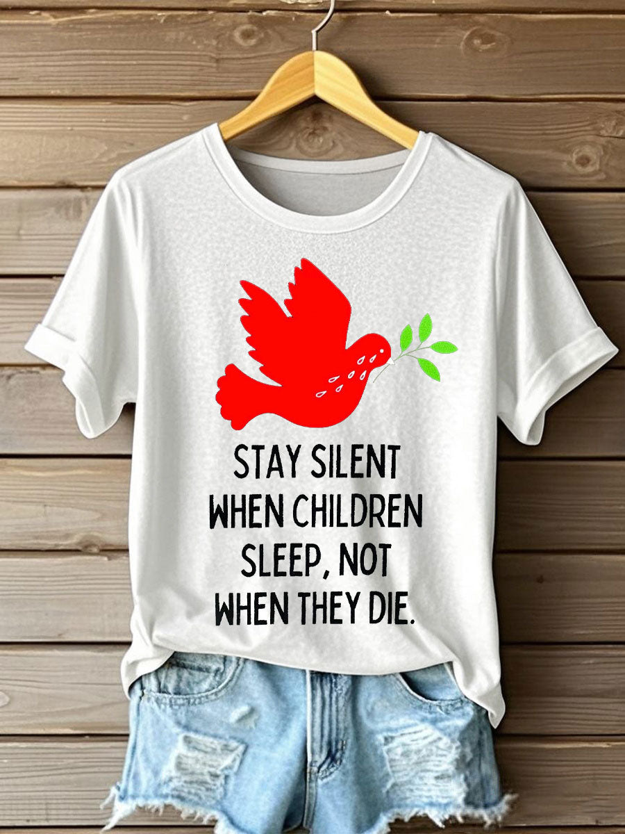 Women's Free Peace Stop Genocide Printed T-shirt