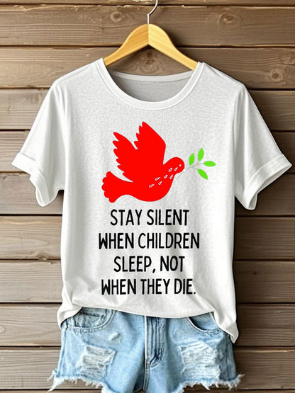 Women's Free Peace Stop Genocide Printed T-shirt