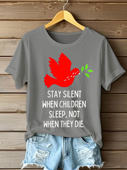 Women's Free Peace Stop Genocide Printed T-shirt