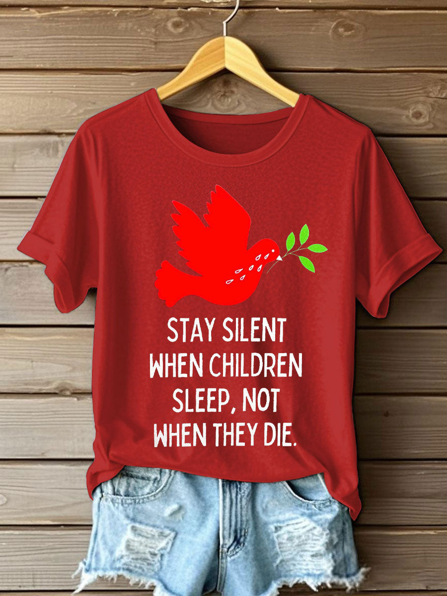 Women's Free Peace Stop Genocide Printed T-shirt