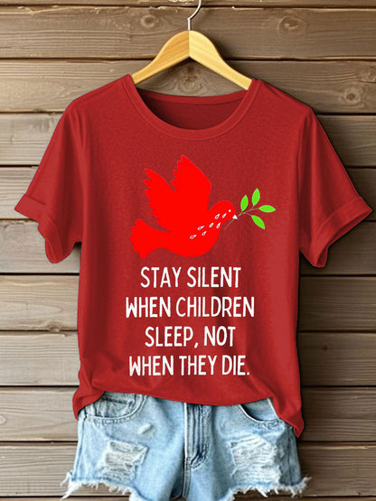 Women's Free Peace Stop Genocide Printed T-shirt