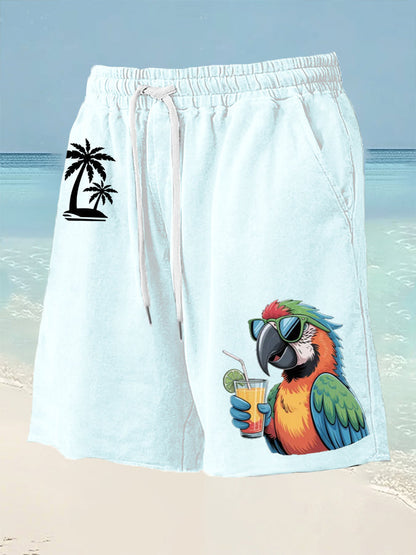 Men's It's 5 O'clock Somewhere Parrot Palm Print Casual Shorts