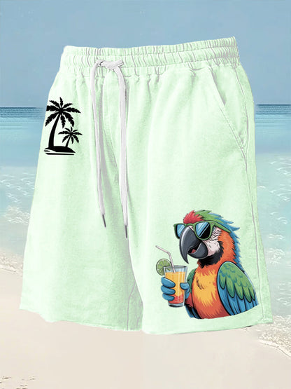 Men's It's 5 O'clock Somewhere Parrot Palm Print Casual Shorts