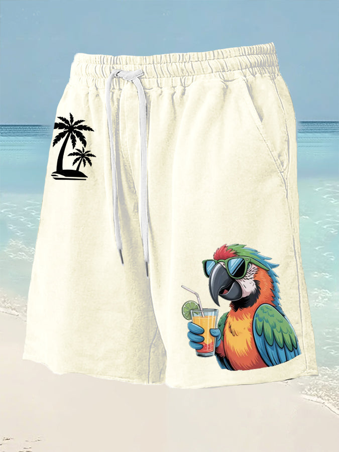 Men's It's 5 O'clock Somewhere Parrot Palm Print Casual Shorts