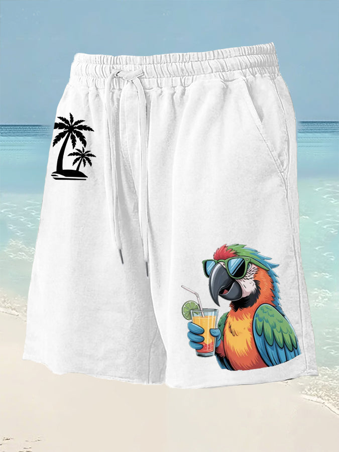 Men's It's 5 O'clock Somewhere Parrot Palm Print Casual Shorts
