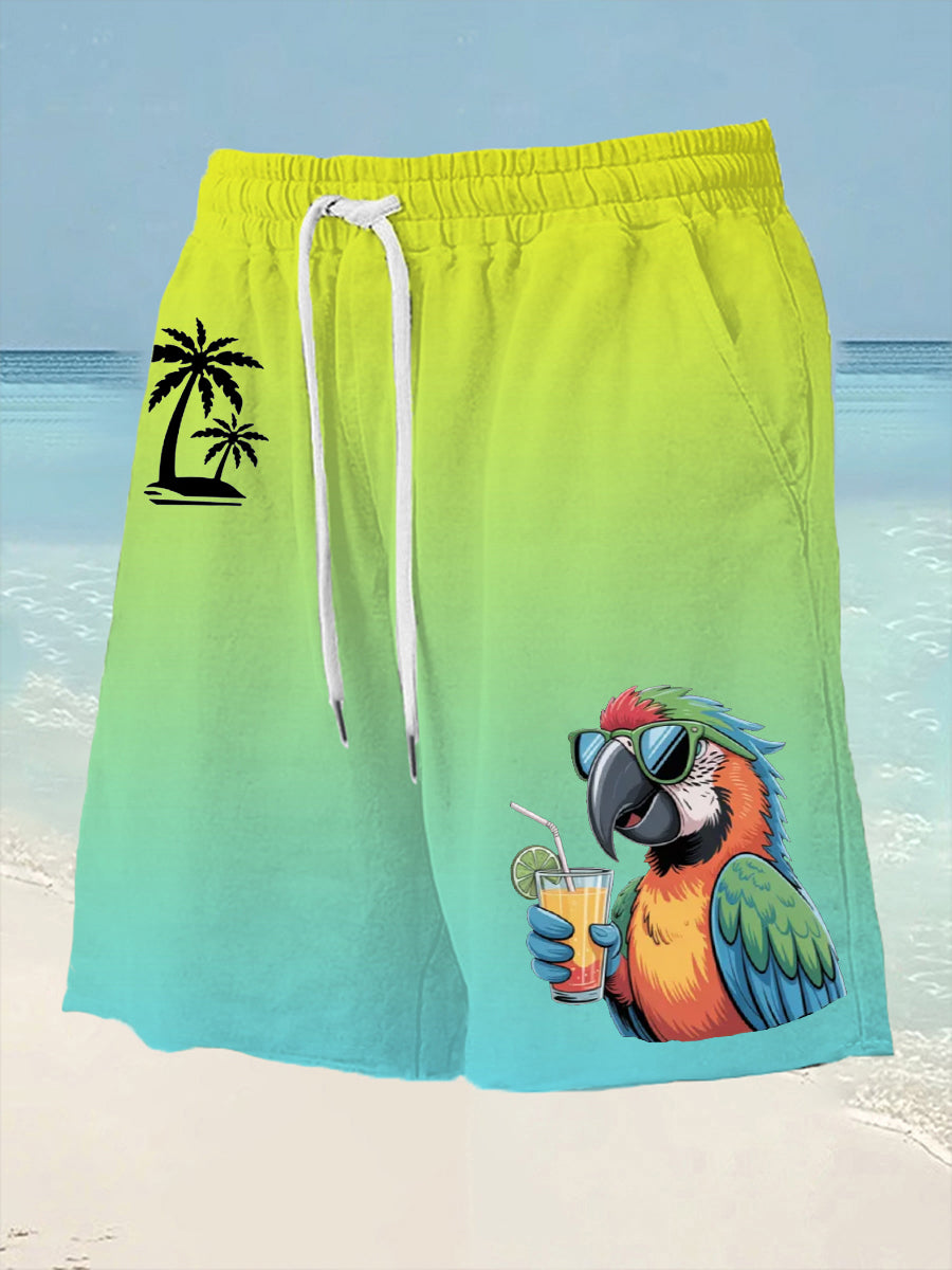 Men's It's 5 O'clock Somewhere Parrot Palm Print Casual Shorts