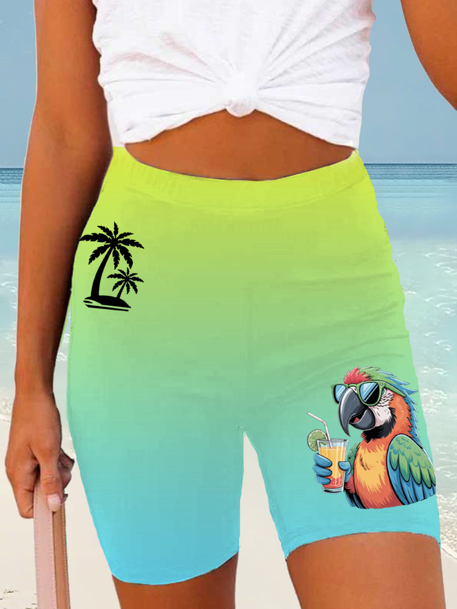 Women's Beach Vacation Parrot Palm Silhouette Print Casual Short Leggings