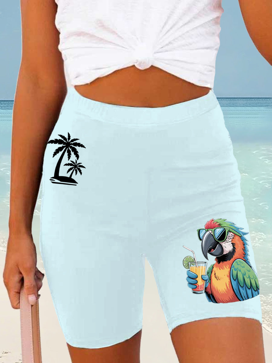 Women's Beach Vacation Parrot Palm Silhouette Print Casual Short Leggings