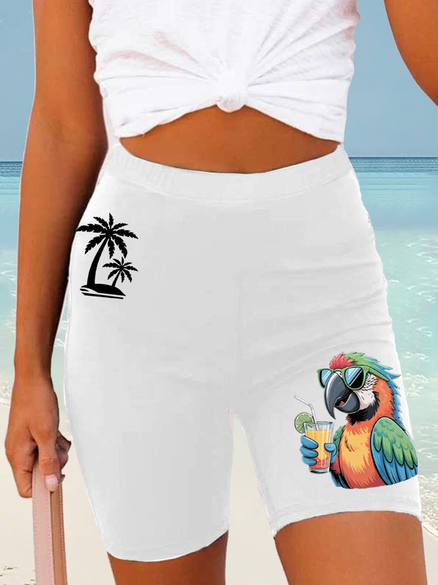 Women's Beach Vacation Parrot Palm Silhouette Print Casual Short Leggings