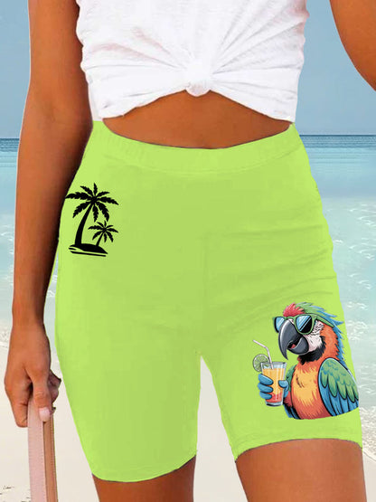 Women's Beach Vacation Parrot Palm Silhouette Print Casual Short Leggings