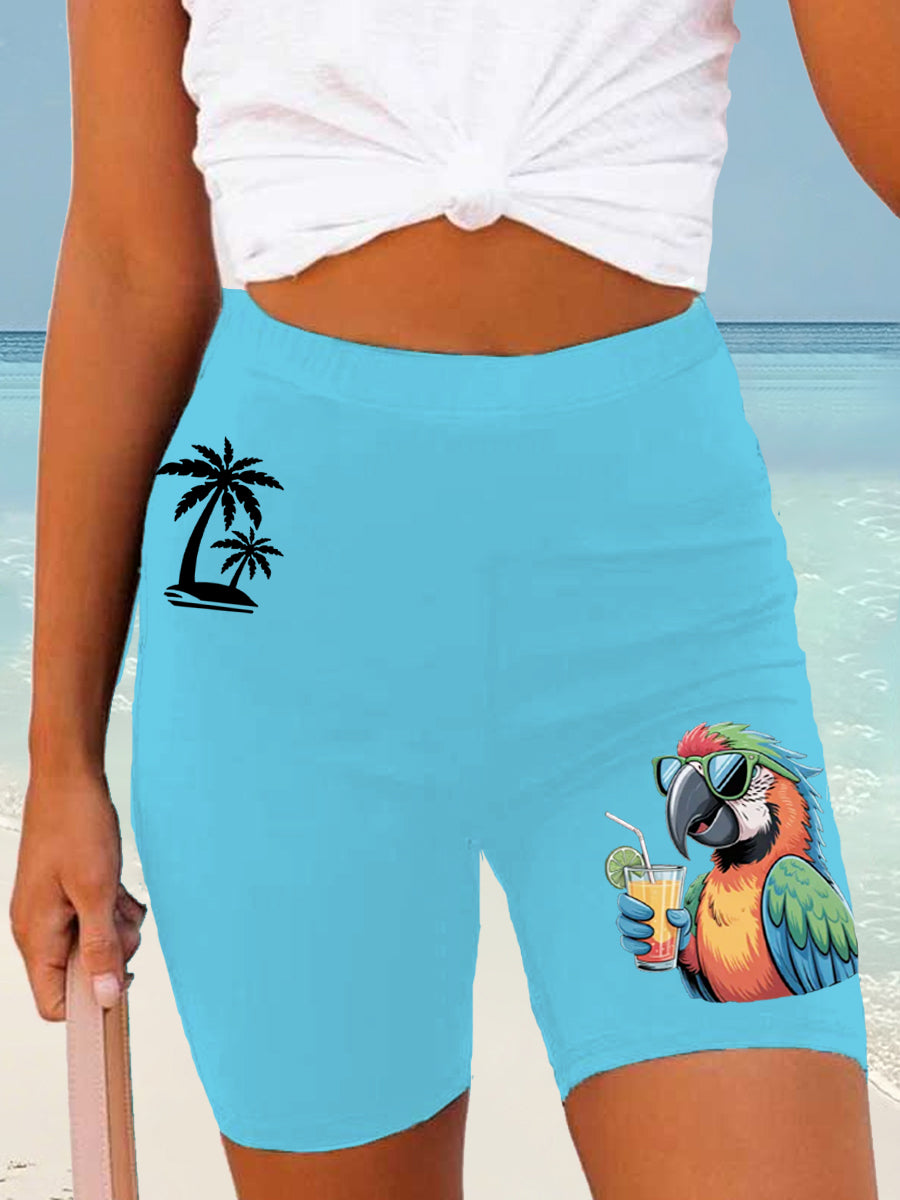 Women's Beach Vacation Parrot Palm Silhouette Print Casual Short Leggings