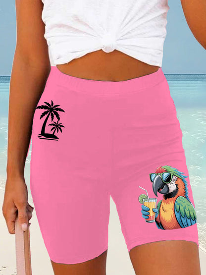 Women's Beach Vacation Parrot Palm Silhouette Print Casual Short Leggings
