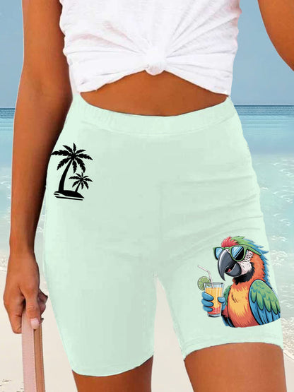 Women's Beach Vacation Parrot Palm Silhouette Print Casual Short Leggings