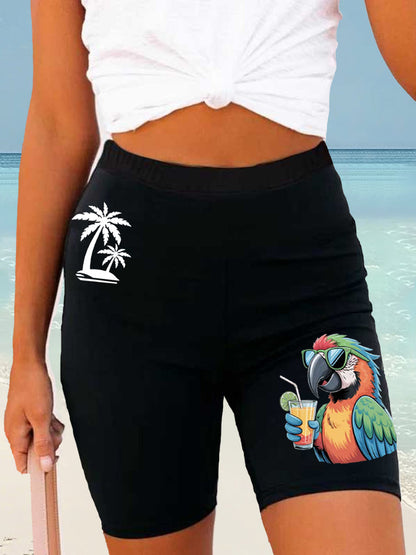 Women's Beach Vacation Parrot Palm Silhouette Print Casual Short Leggings