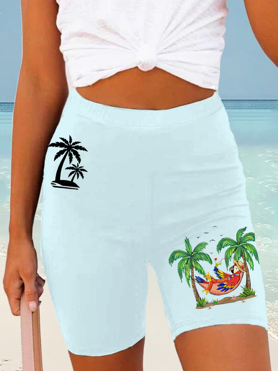 Women's It's 5 O'clock Somewhere Parrot Print Casual Short Leggings