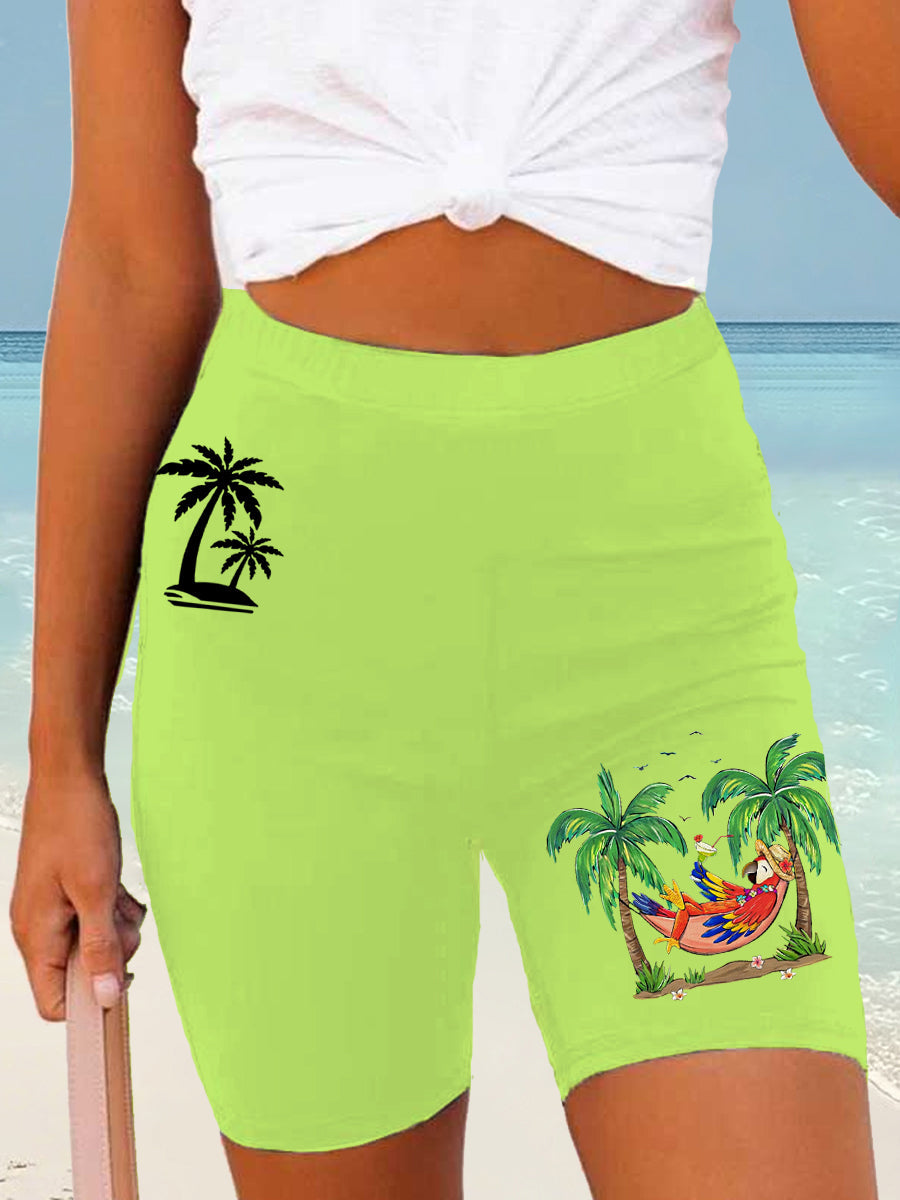 Women's It's 5 O'clock Somewhere Parrot Print Casual Short Leggings