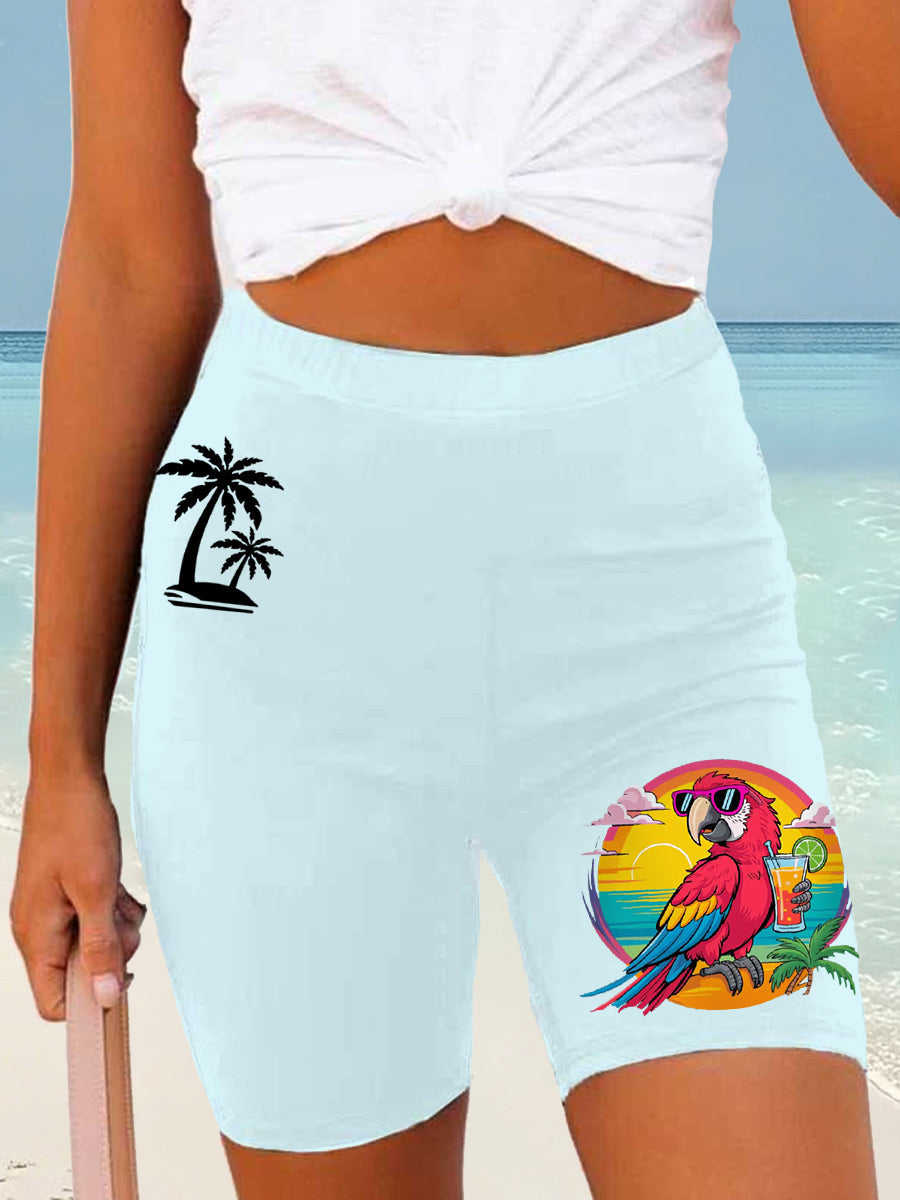 Women's It's 5 O'clock Somewhere Parrot Print Casual Short Leggings