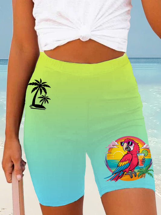 Women's It's 5 O'clock Somewhere Parrot Print Casual Short Leggings