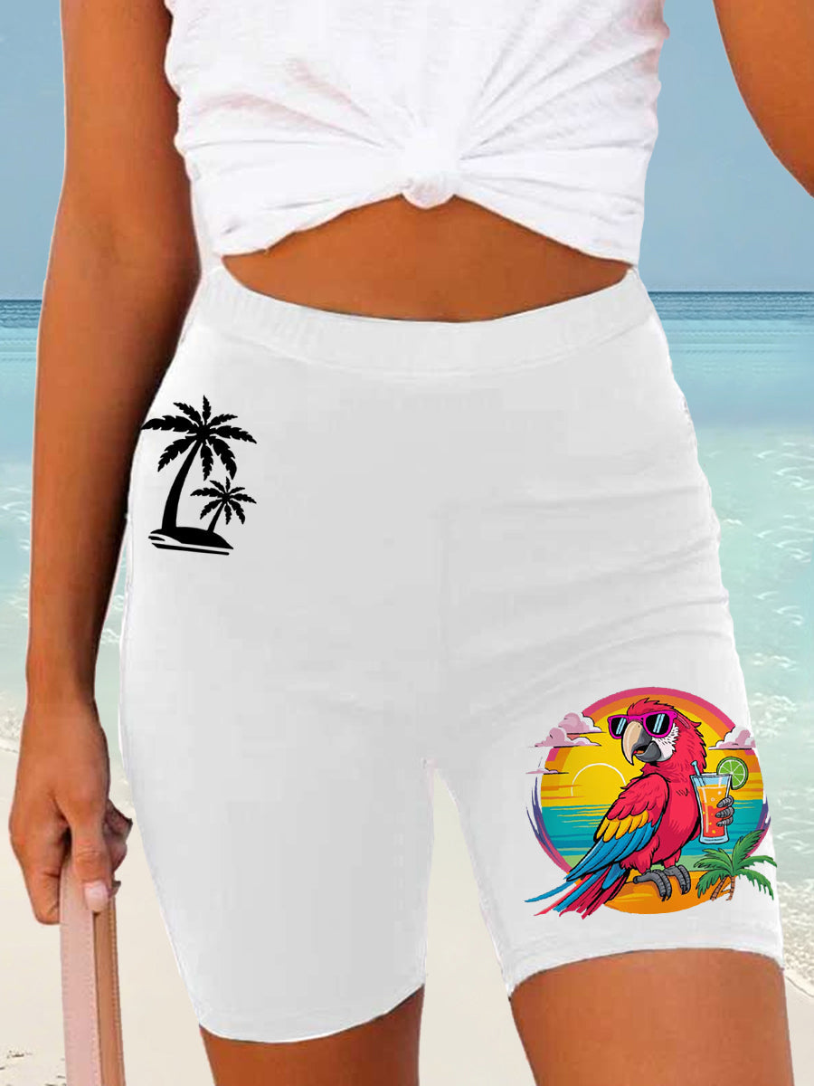 Women's It's 5 O'clock Somewhere Parrot Print Casual Short Leggings