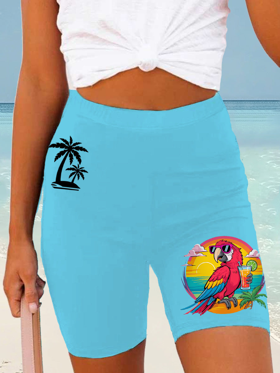 Women's It's 5 O'clock Somewhere Parrot Print Casual Short Leggings