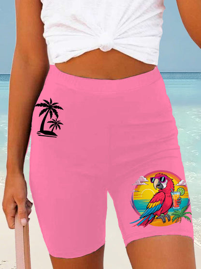 Women's It's 5 O'clock Somewhere Parrot Print Casual Short Leggings