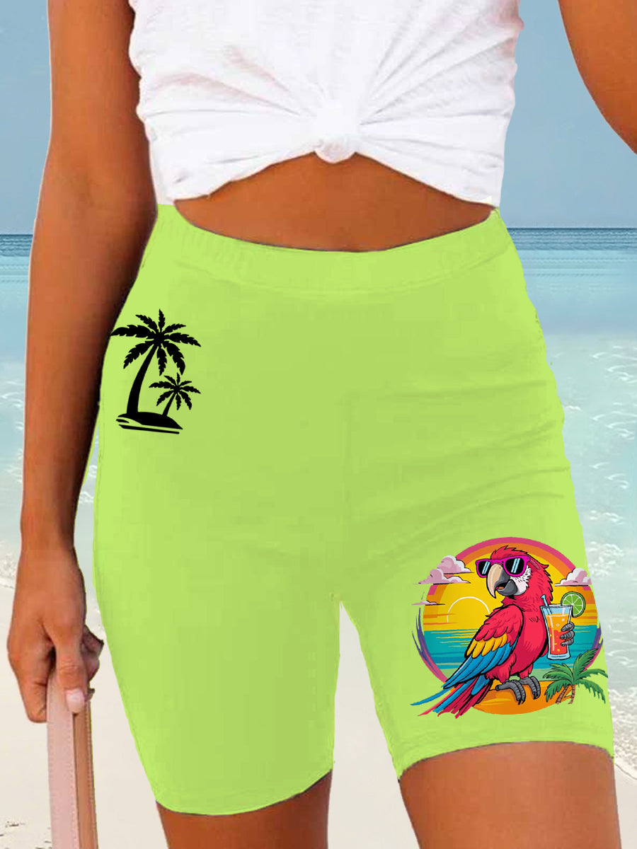Women's It's 5 O'clock Somewhere Parrot Print Casual Short Leggings
