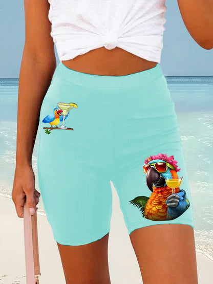 Women's Beach Vacation Parrot  Print Casual Short Leggings