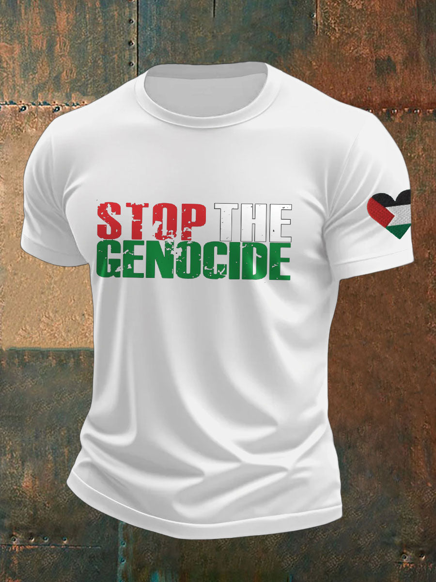 Men's Free Peace Stop Genocide Printed T-shirt