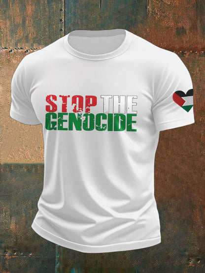 Men's Free Peace Stop Genocide Printed T-shirt