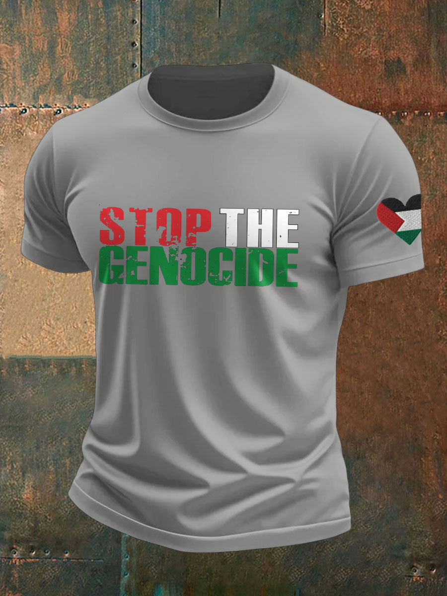 Men's Free Peace Stop Genocide Printed T-shirt