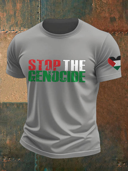 Men's Free Peace Stop Genocide Printed T-shirt