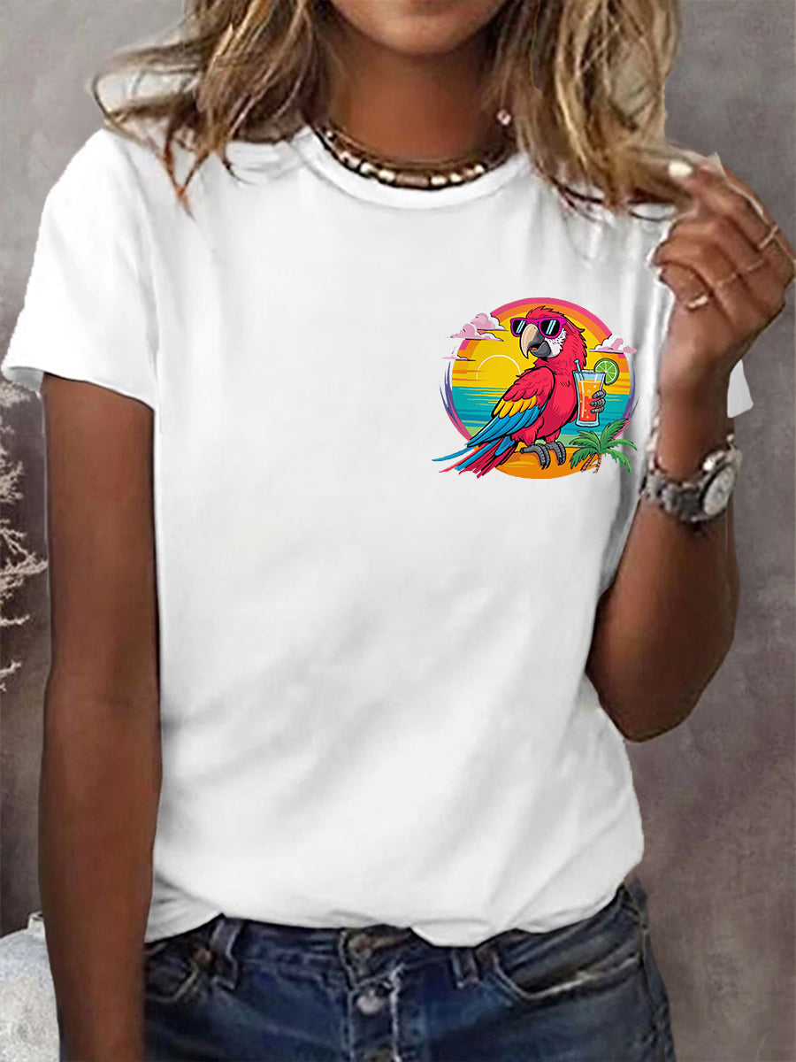 Women's I'm Retired It's 5 O'clock Everywhere Parrot Print Casual Tee