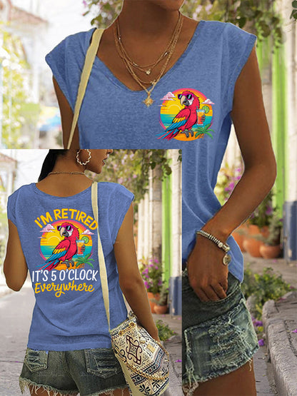 Women's I'm Retired It's 5 O'clock Everywhere Parrot Print Casual Sleeveless T-Shirt