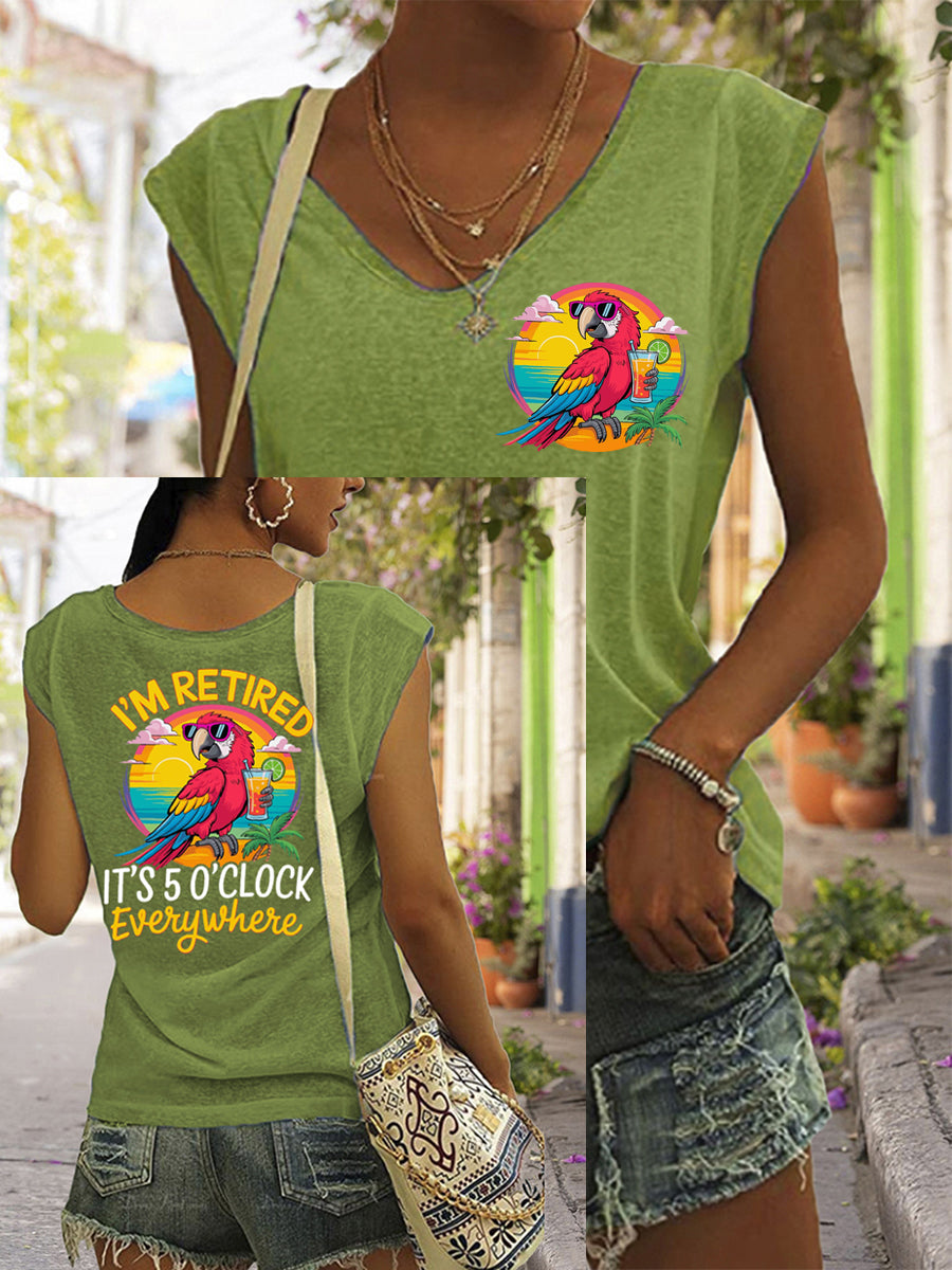 Women's I'm Retired It's 5 O'clock Everywhere Parrot Print Casual Sleeveless T-Shirt