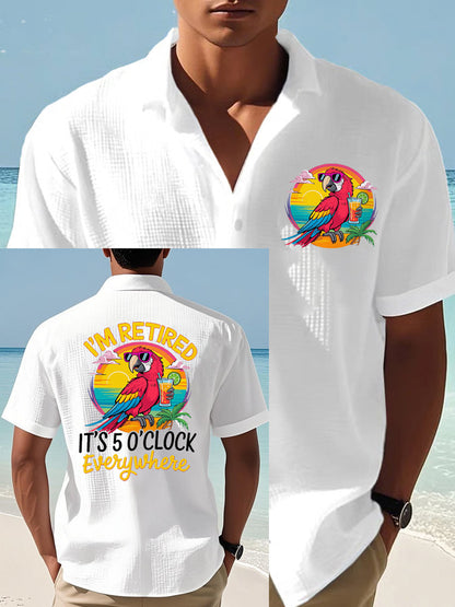 Men's I'm Retired It's 5 O'clock Everywhere Parrot Print Casual Waffle Short-Sleeve Top