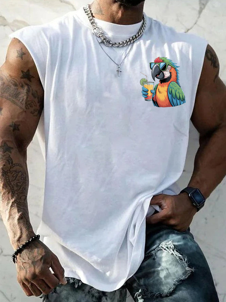 Men's I'm Retired It's 5 O'clock Everywhere Parrot Print Casual Tank Top