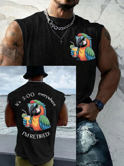 Men's I'm Retired It's 5 O'clock Everywhere Parrot Print Casual Tank Top