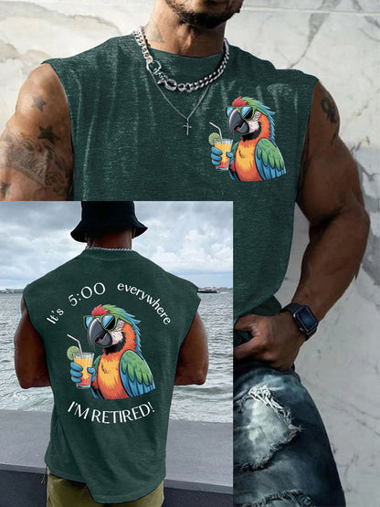 Men's I'm Retired It's 5 O'clock Everywhere Parrot Print Casual Tank Top
